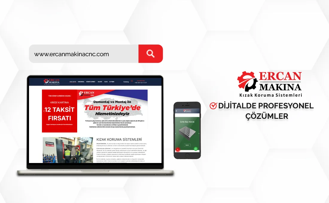 Ercan Makina CNC kızak koruma sistemleri web sitesi – EC Web Tasarım referans projesi