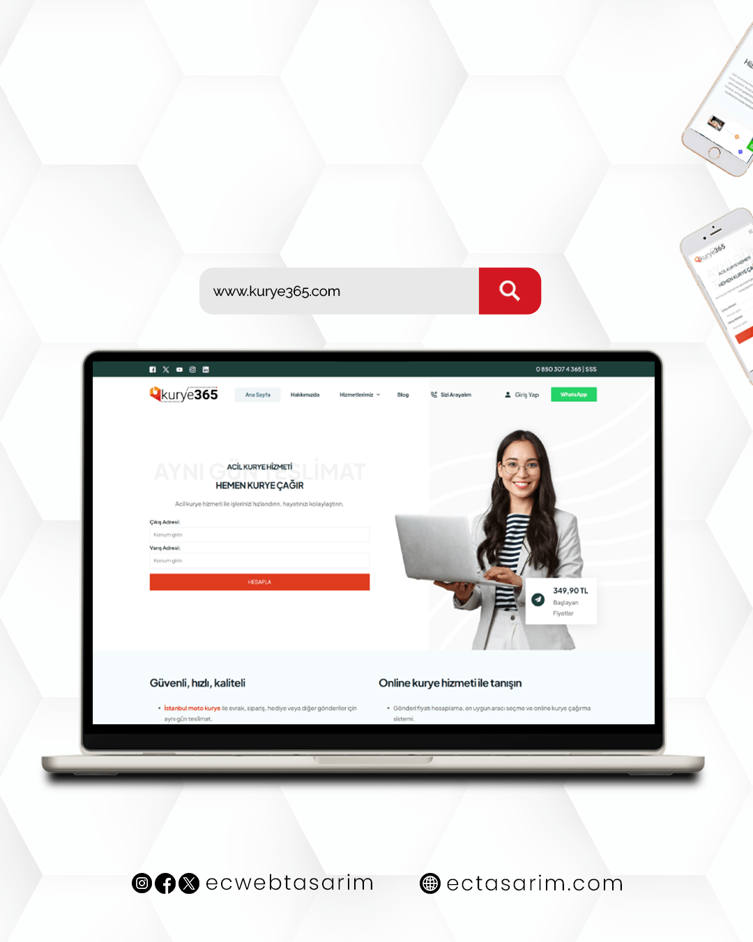 Kurye365 hızlı kurye hizmetleri web sitesi – mobil uyumlu tasarım