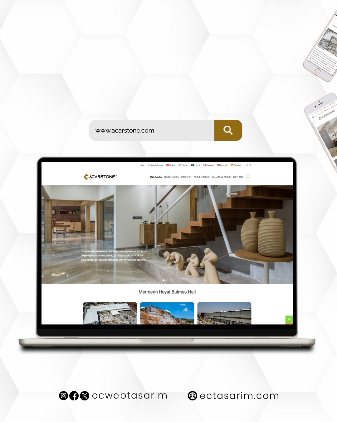 Acar Stone ürün vitrini – doğal taş ve mermer web tasarımı