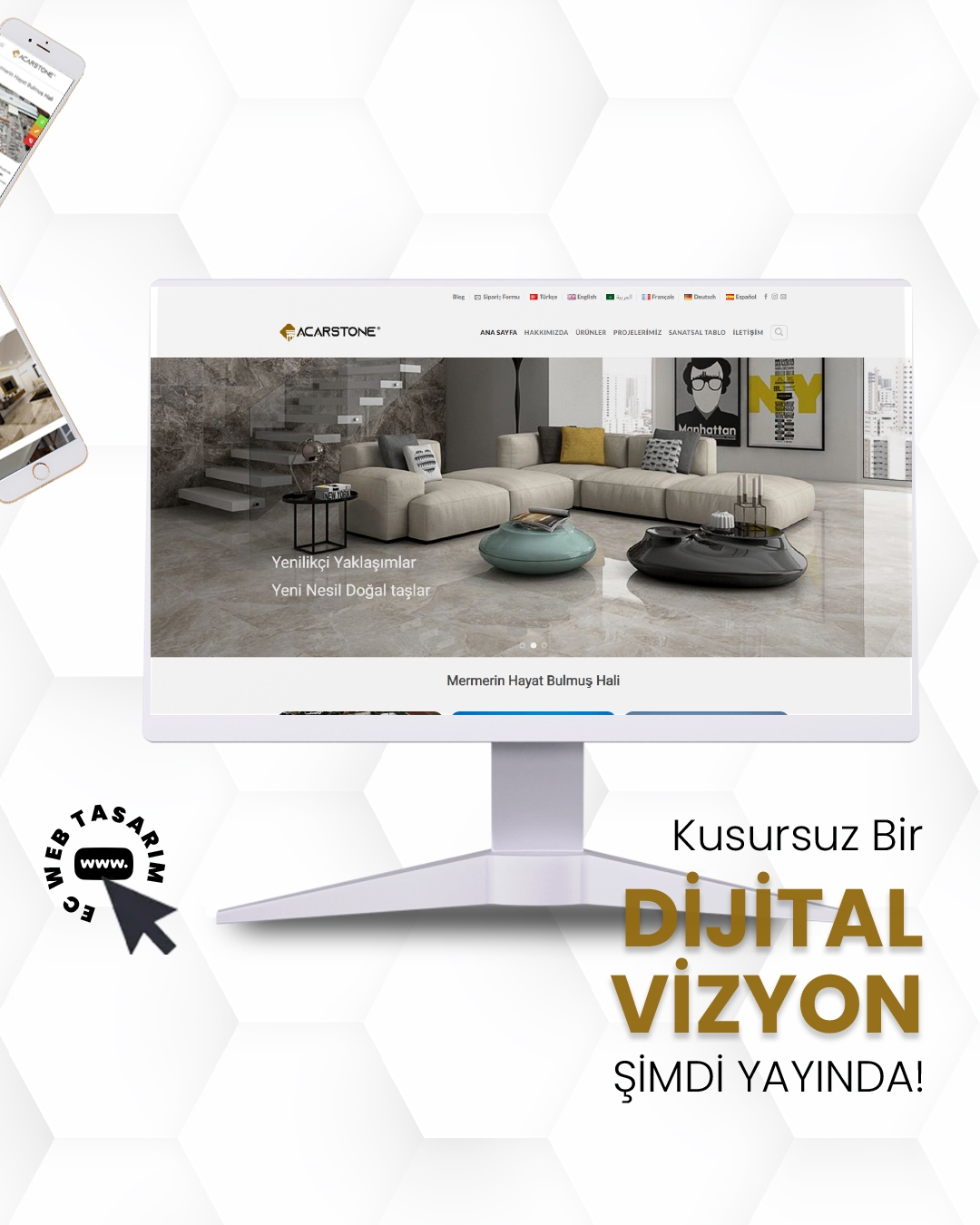 Acar Stone kurumsal web sitesi – doğal taş sektör tasarım referansı