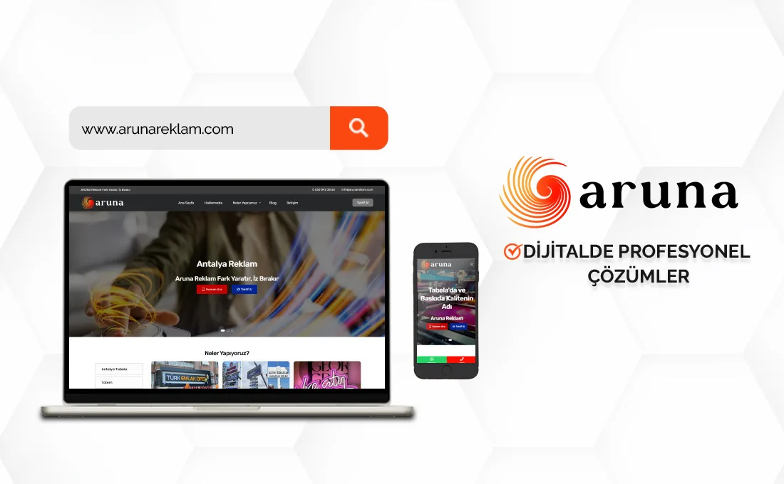Aruna Reklam web sitesi – kurumsal reklam ve tanıtım hizmetleri